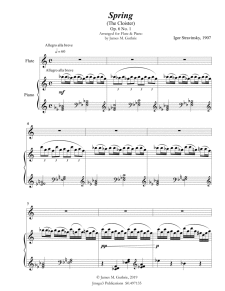 Free Sheet Music Stravinsky Spring Op 6 No 1 For Flute Piano