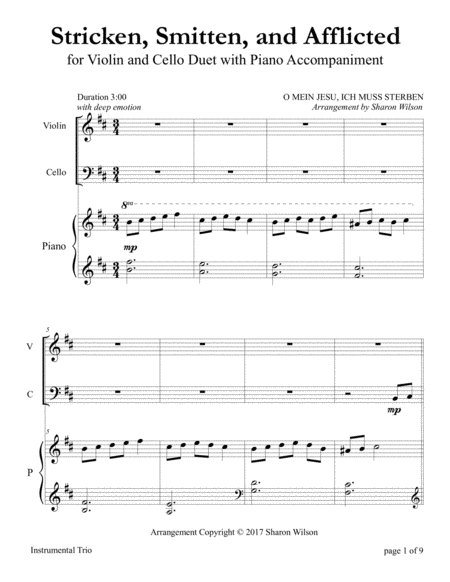 Stricken Smitten And Afflicted For Violin And Cello Duet With Piano Accompaniment Sheet Music