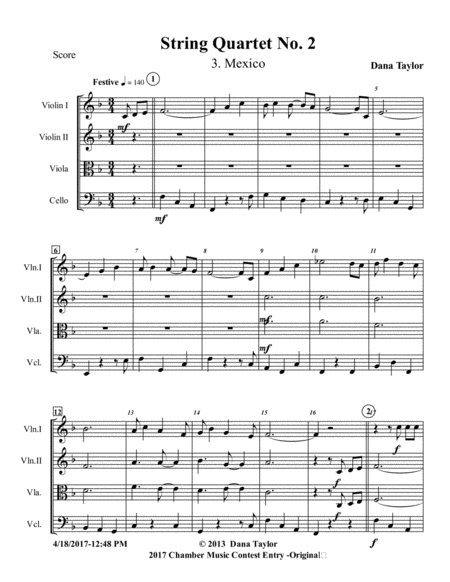 Free Sheet Music String Quartet 2 Opus 15 No 3 Mexico