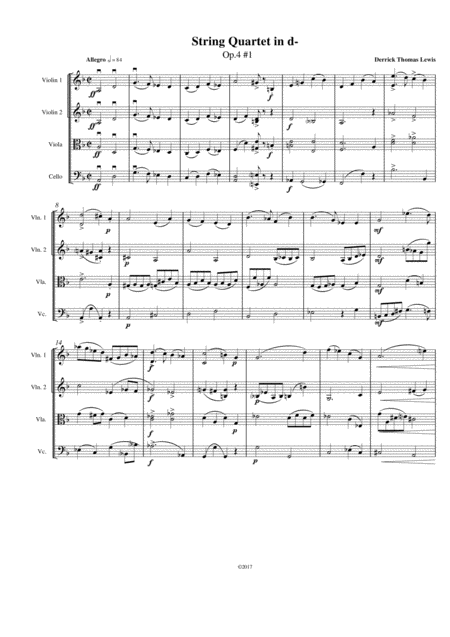 String Quartet In D Minor Op 4 1 Sheet Music