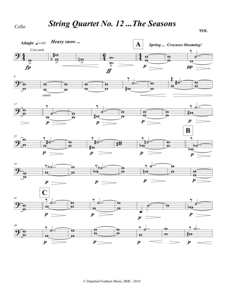 String Quartet No 12 The Seasons 2010 Cello Sheet Music