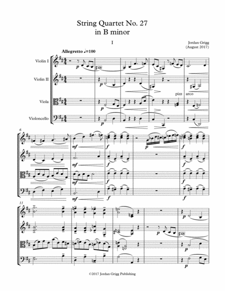 Free Sheet Music String Quartet No 27 In B Minor