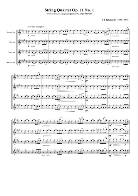 Free Sheet Music String Quartet Op 11 No 1 For Saxophone Quartet Satb