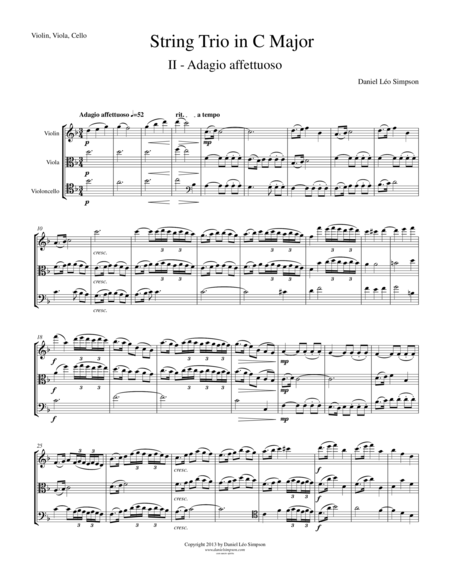 Free Sheet Music String Trio In C Major Violin Viola Cello 2nd Mvt