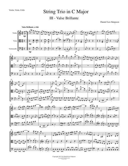 String Trio In C Major Violin Viola Cello 3rd Mvt Sheet Music