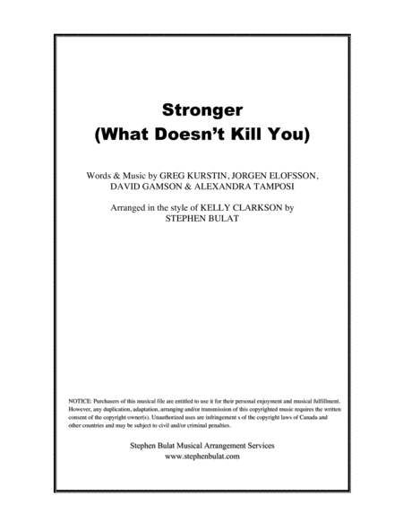 Stronger What Doesnt Kill You Lead Sheet In Original Key Of Am Sheet Music
