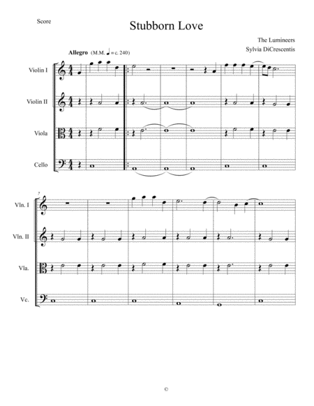 Free Sheet Music Stubborn Love