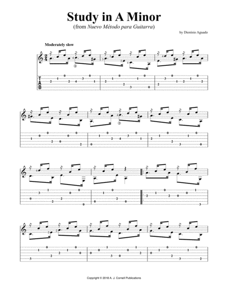 Free Sheet Music Study In A Minor From Nuevo Mtodo Para Guitarra