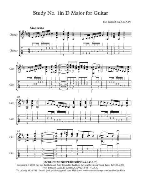 Free Sheet Music Study No 1 In D Major For Guitar