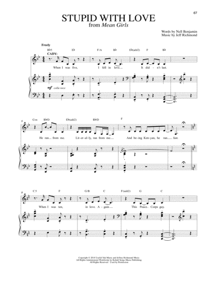 Free Sheet Music Stupid With Love From Mean Girls The Broadway Musical