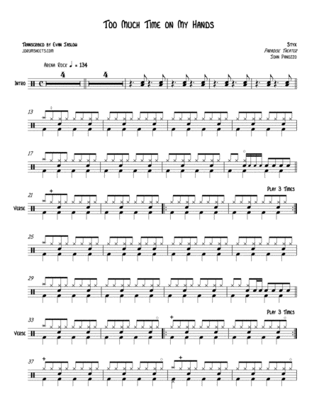 Free Sheet Music Styx Too Much Time On My Hands