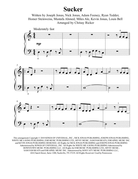 Sucker Beginner Big Note Piano Sheet Music