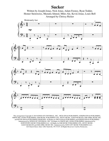 Sucker Easy Piano Sheet Music