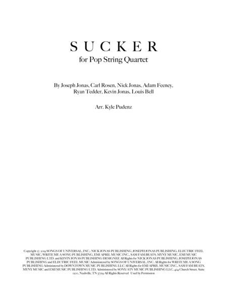 Sucker Pop String Quartet Sheet Music