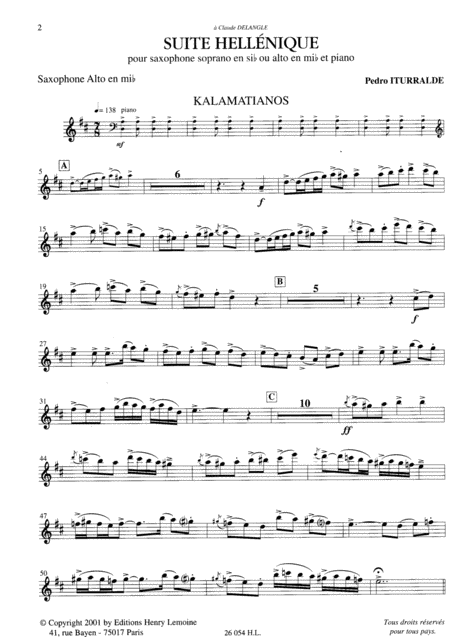 Suite Hellnique Pedro Iturralde Sax Atlo Sheet Music