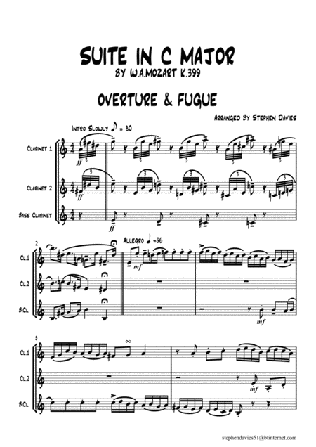 Suite In C Major By W A Mozart K399 For Clarinet Trio Sheet Music