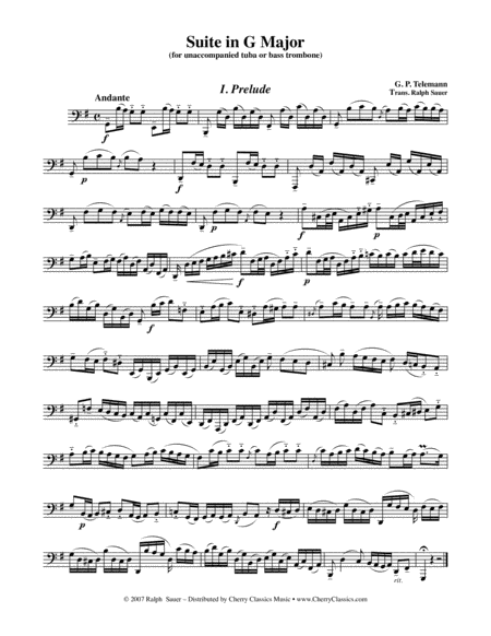 Free Sheet Music Suite In G Major For Bass Trombone Or Tuba Unaccompanied