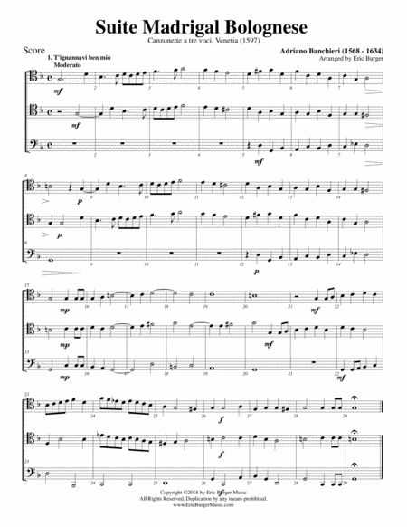 Suite Madrigal Bolognese For Trombone Or Low Brass Trio Sheet Music