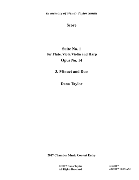 Free Sheet Music Suite No 1 For Flute Violx And Harp Minuet And Duo