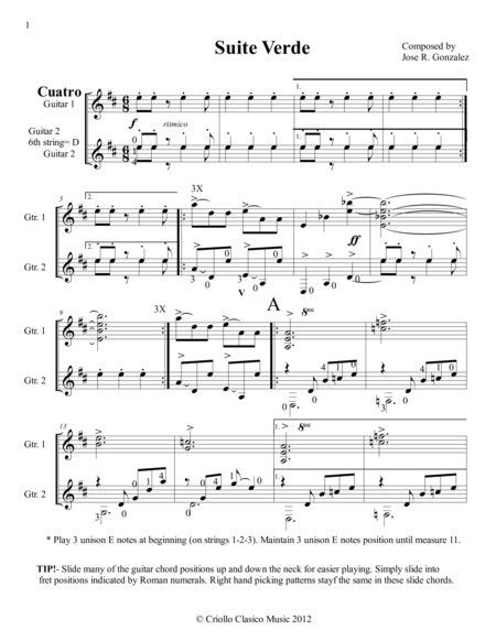 Suite Verde Is A Latin American Duet Composition For Flute And Guitar Or Cuatro And Guitar Sheet Music