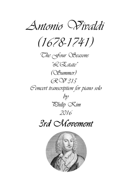 Free Sheet Music Summer 3rd Movement From The Four Seasons By Vivaldi For Piano Solo