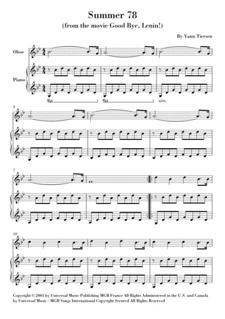 Free Sheet Music Summer 78 Oboe And Piano