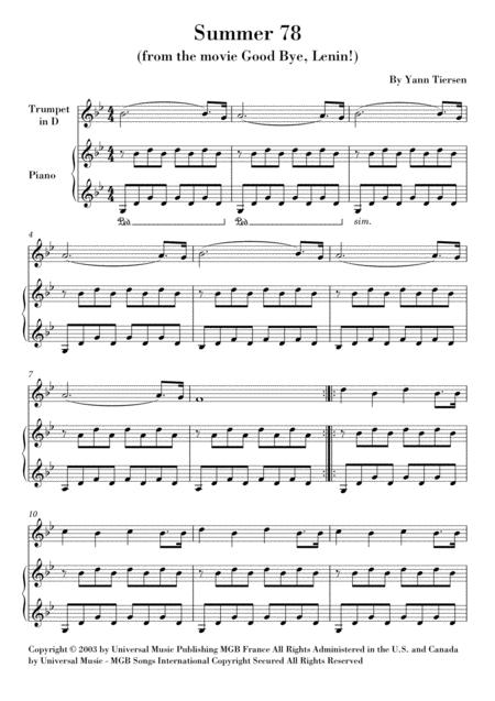 Free Sheet Music Summer 78 Trumpet In D And Piano