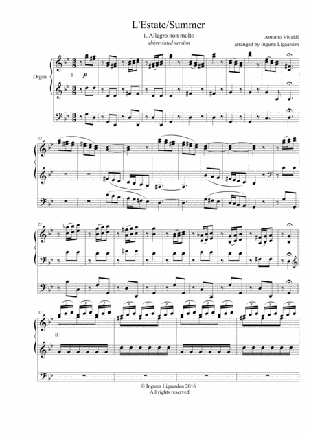 Summer L Estate From The Four Seasons 1 Allegro Non Molto Sheet Music