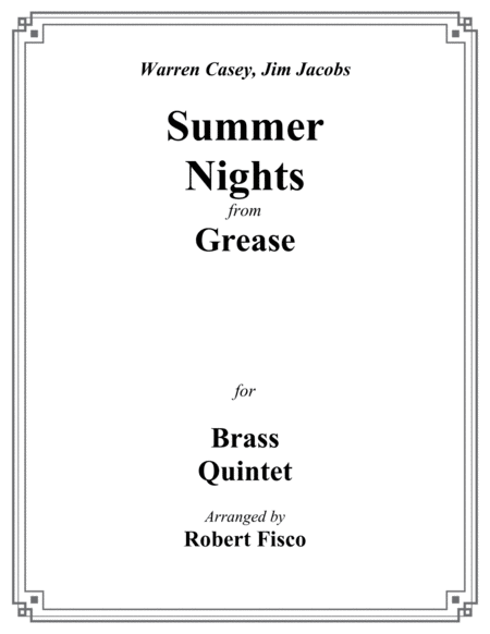 Summer Nights From Grease For Brass Quintet Sheet Music