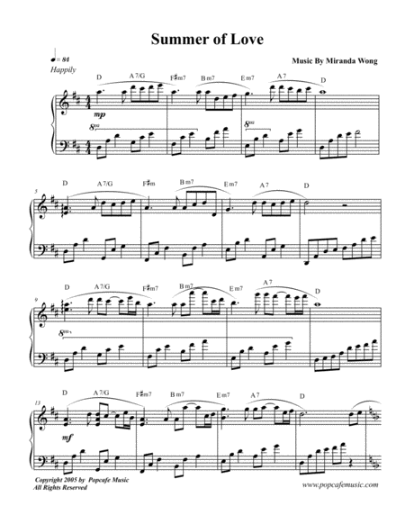 Free Sheet Music Summer Of Love Wedding Piano Music