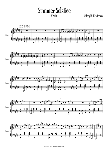 Free Sheet Music Summer Solstice Waltz