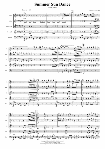 Summer Sun Dance Wind Quintet Sheet Music