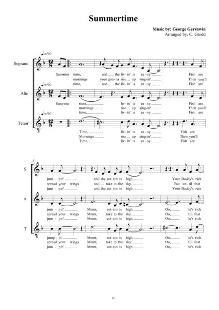 Free Sheet Music Summertime Acappella Sat