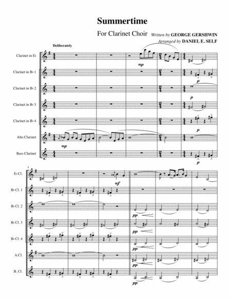 Free Sheet Music Summertime Clarinet Choir