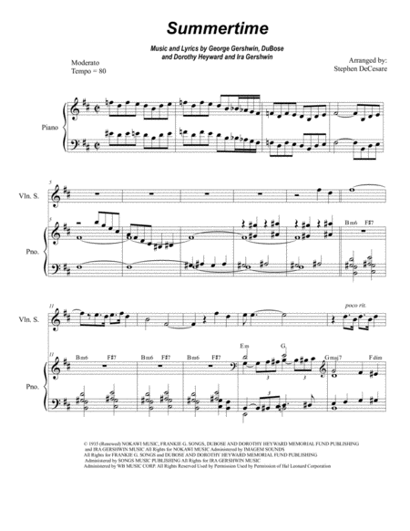 Free Sheet Music Summertime Duet For Violin And Cello