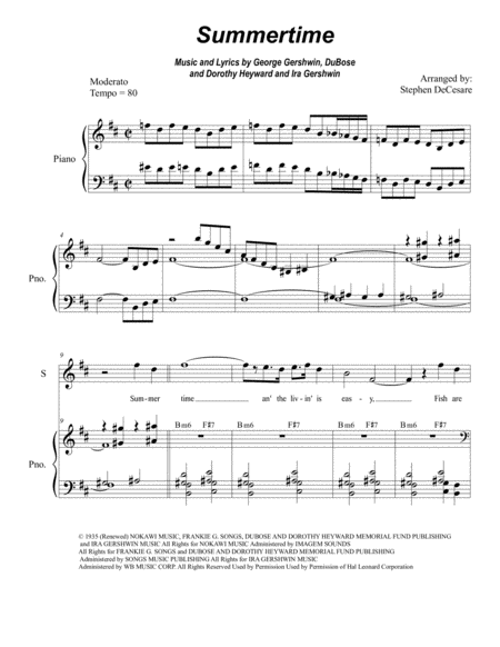 Free Sheet Music Summertime For 2 Part Choir Sop Ten High Key