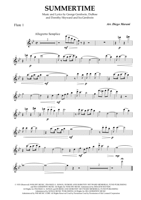 Free Sheet Music Summertime For Flute Quartet