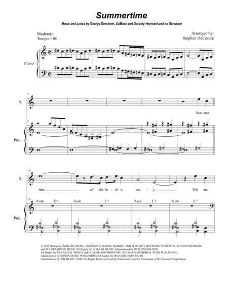 Summertime For Soprano Solo Medium Sheet Music