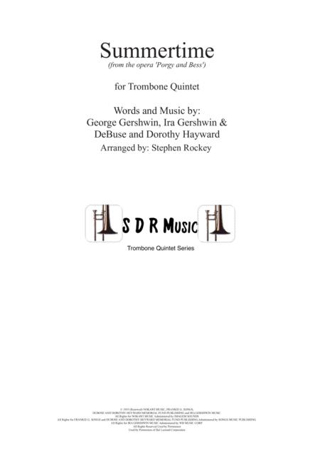 Free Sheet Music Summertime For Trombone Quintet