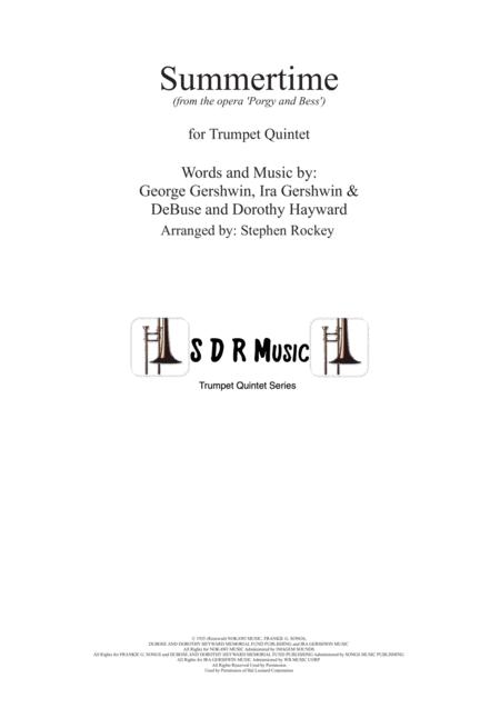 Free Sheet Music Summertime For Trumpet Quintet