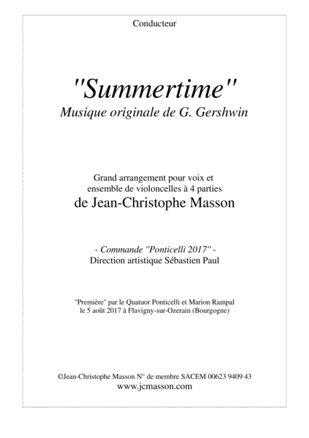 Summertime For Voice And 4 Celli Or More Score And Parts Arr Jcm 2017 Sheet Music