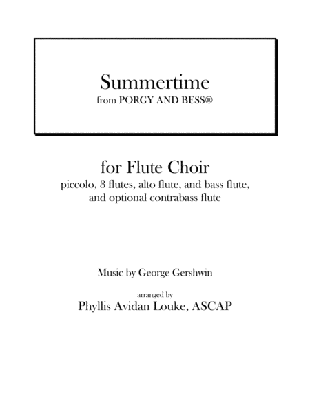 Summertime From Porgy And Bess For Flute Choir Sheet Music