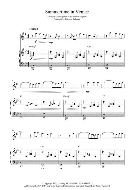 Free Sheet Music Summertime In Venice For Alto Saxophone Solo And Piano Accompaniment