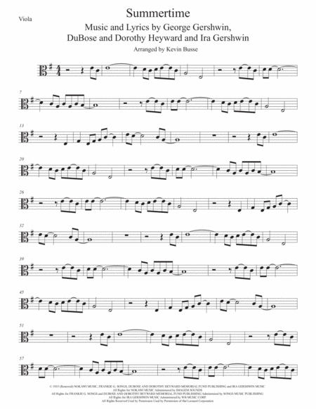 Summertime Original Key Viola Sheet Music