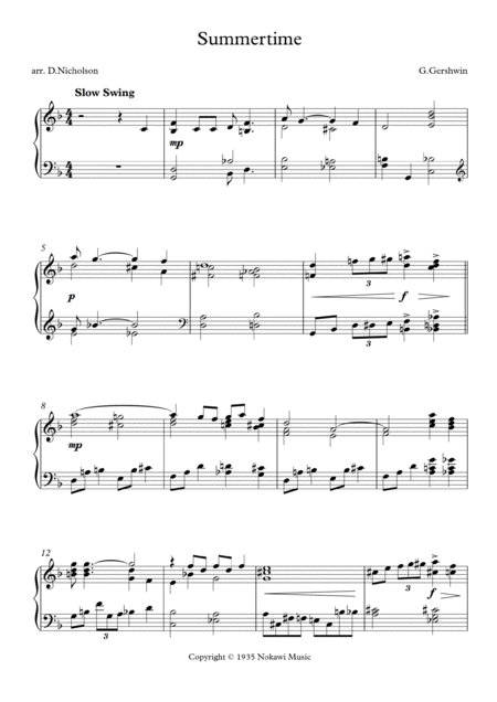 Free Sheet Music Summertime Piano Solo