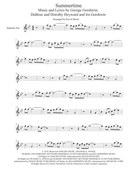 Summertime Soprano Sax Sheet Music