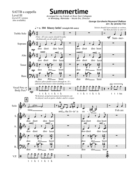 Summertime Ssatb Level Iii Sheet Music