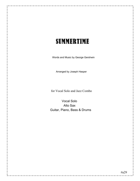 Free Sheet Music Summertime Vocal And Jazz Combo