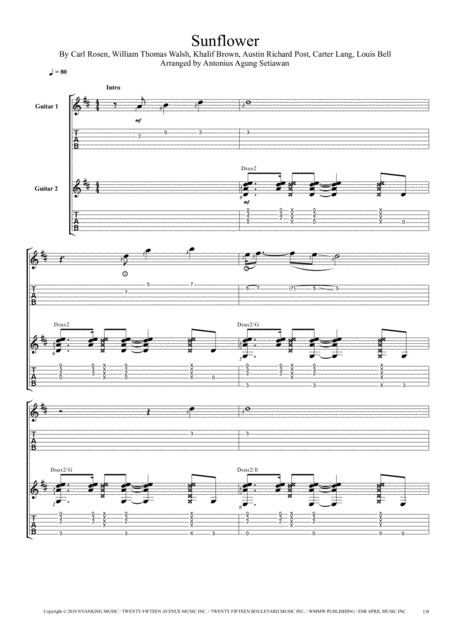 Sunflower Fingerstyle Guitar Duet Sheet Music