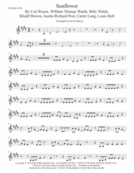 Sunflower Spider Man Into The Spider Verse Clarinet Original Key Sheet Music